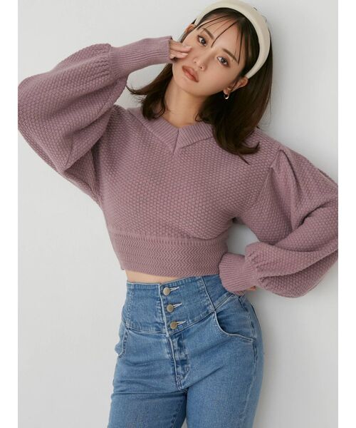 RESEXXY（リゼクシー）の「ボリュームスリーブコンパクトニット（ニット/セーター・レディース・ブラック/オレンジ/アイボリー/ラベンダー・FREE）」の3枚目の写真