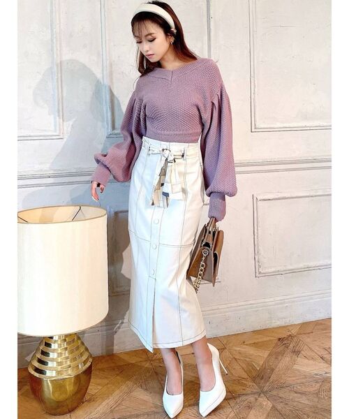 RESEXXY（リゼクシー）の「ボリュームスリーブコンパクトニット（ニット/セーター・レディース・ブラック/オレンジ/アイボリー/ラベンダー・FREE）」の5枚目の写真