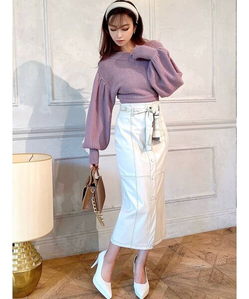 RESEXXY（リゼクシー）の「ボリュームスリーブコンパクトニット（ニット/セーター・レディース・ブラック/オレンジ/アイボリー/ラベンダー・FREE）」の12枚目の写真