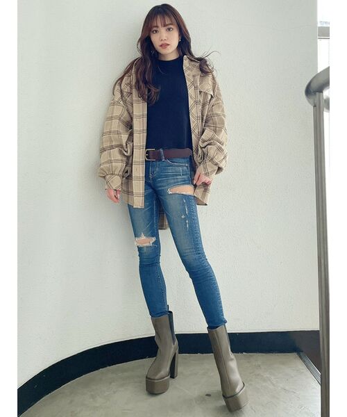 GYDA（ジェイダ）の「ドルマンBIGチェックシャツ（シャツ/ブラウス・レディース・ブラック/ベージュ・FREE）」の3枚目の写真