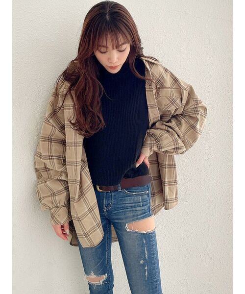 GYDA（ジェイダ）の「ドルマンBIGチェックシャツ（シャツ/ブラウス・レディース・ブラック/ベージュ・FREE）」の7枚目の写真