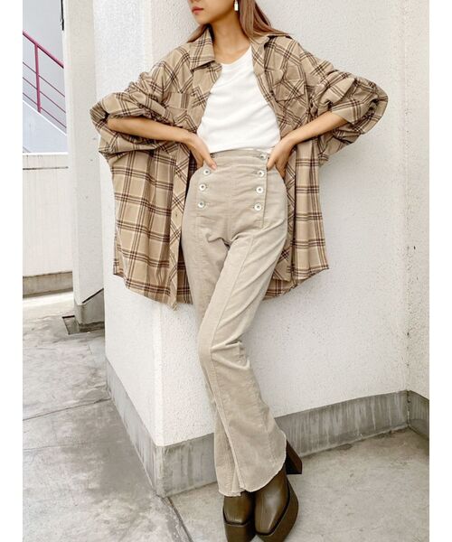 GYDA（ジェイダ）の「ドルマンBIGチェックシャツ（シャツ/ブラウス・レディース・ブラック/ベージュ・FREE）」の10枚目の写真