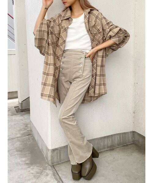 GYDA（ジェイダ）の「ドルマンBIGチェックシャツ（シャツ/ブラウス・レディース・ブラック/ベージュ・FREE）」の11枚目の写真