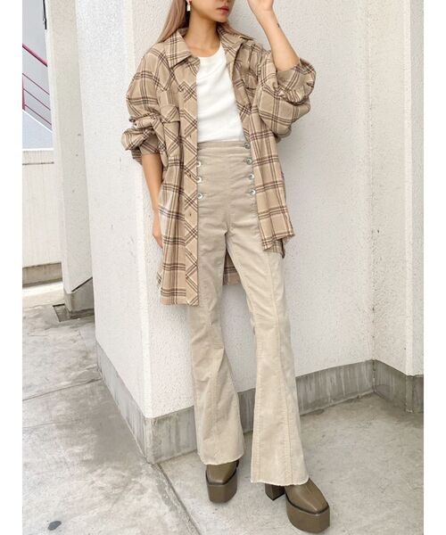 GYDA（ジェイダ）の「ドルマンBIGチェックシャツ（シャツ/ブラウス・レディース・ブラック/ベージュ・FREE）」の12枚目の写真