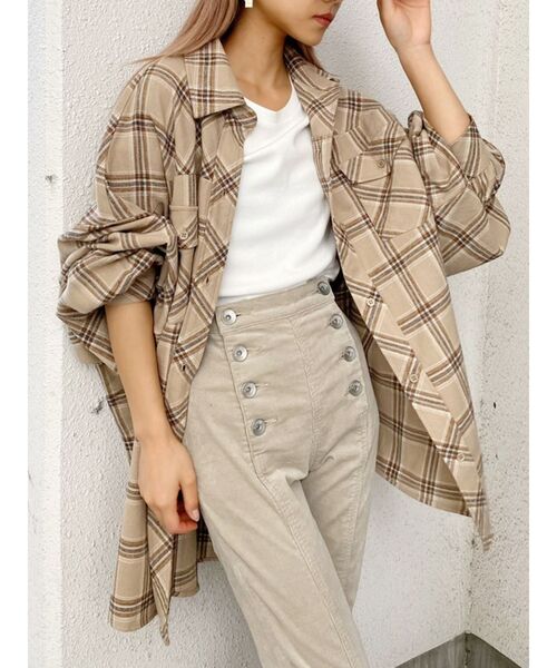 GYDA（ジェイダ）の「ドルマンBIGチェックシャツ（シャツ/ブラウス・レディース・ブラック/ベージュ・FREE）」の14枚目の写真