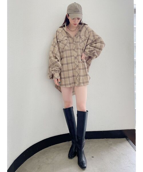 GYDA（ジェイダ）の「ドルマンBIGチェックシャツ（シャツ/ブラウス・レディース・ブラック/ベージュ・FREE）」の19枚目の写真