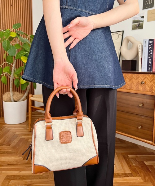 moment+(モーメントプラス)の「レザーモチーフロゴ配色キャンバスボストンバッグ(ボストンバッグ・レディース・ブラウン/アイボリー/ブラック・FREE)」の18枚目の写真