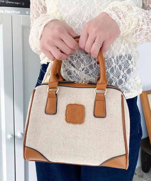 moment+(モーメントプラス)の「レザーモチーフロゴ配色キャンバスボストンバッグ(ボストンバッグ・レディース・ブラウン/アイボリー/ブラック・FREE)」の20枚目の写真