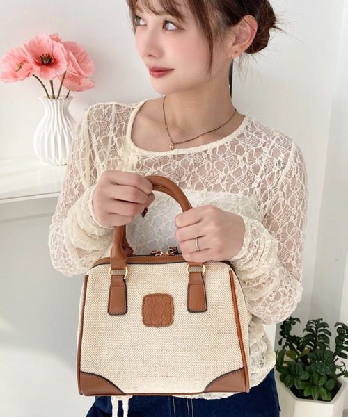 moment+(モーメントプラス)の「レザーモチーフロゴ配色キャンバスボストンバッグ(ボストンバッグ・レディース・ブラウン/アイボリー/ブラック・FREE)」の21枚目の写真