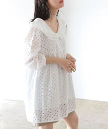 BeAMS DOT | 【WEB限定】BeAMS DOT / フリル襟 レース ミニワンピース(ワンピース)