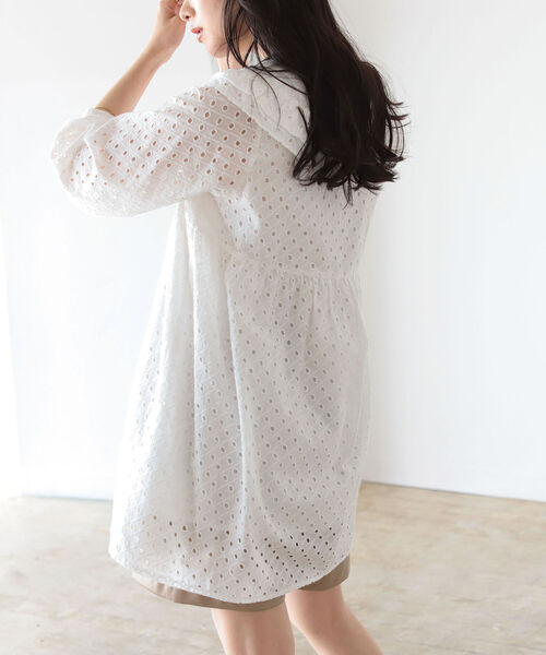 BeAMS DOT(ビームスドット)の「【WEB限定】BeAMS DOT / フリル襟 レース ミニワンピース(ワンピース・レディース・ホワイト/グリーン・FREE)」の6枚目の写真