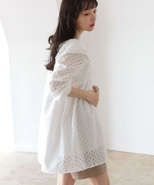 BeAMS DOT(ビームスドット)の「【WEB限定】BeAMS DOT / フリル襟 レース ミニワンピース(ワンピース・レディース・ホワイト/グリーン・FREE)」の7枚目の写真