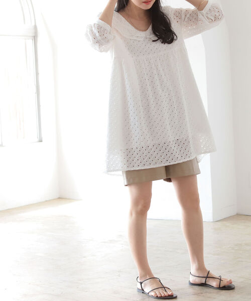 BeAMS DOT(ビームスドット)の「【WEB限定】BeAMS DOT / フリル襟 レース ミニワンピース(ワンピース・レディース・ホワイト/グリーン・FREE)」の8枚目の写真