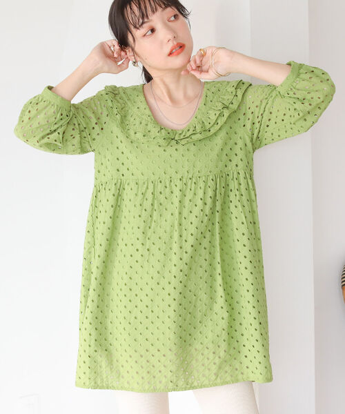 BeAMS DOT(ビームスドット)の「【WEB限定】BeAMS DOT / フリル襟 レース ミニワンピース(ワンピース・レディース・ホワイト/グリーン・FREE)」の14枚目の写真