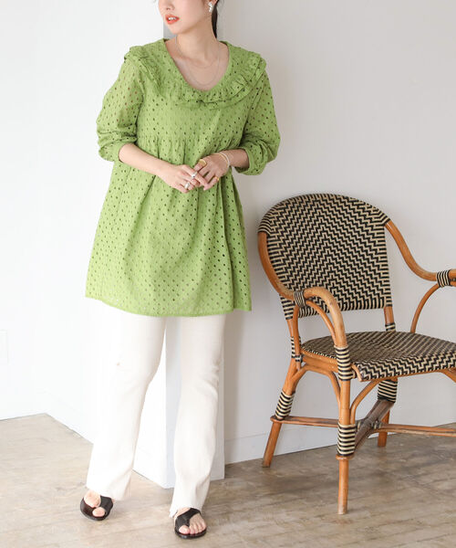 BeAMS DOT(ビームスドット)の「【WEB限定】BeAMS DOT / フリル襟 レース ミニワンピース(ワンピース・レディース・ホワイト/グリーン・FREE)」の19枚目の写真