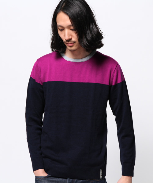 OUTLET（アウトレット）の「【CIAOPANIC TYPY】カラーブロックプルオーバー（ニット/セーター・メンズ・ネイビー/チャコールグレー・MEDIUM/SMALL）」の2枚目の写真