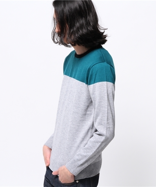 OUTLET（アウトレット）の「【CIAOPANIC TYPY】カラーブロックプルオーバー（ニット/セーター・メンズ・ネイビー/チャコールグレー・MEDIUM/SMALL）」の4枚目の写真