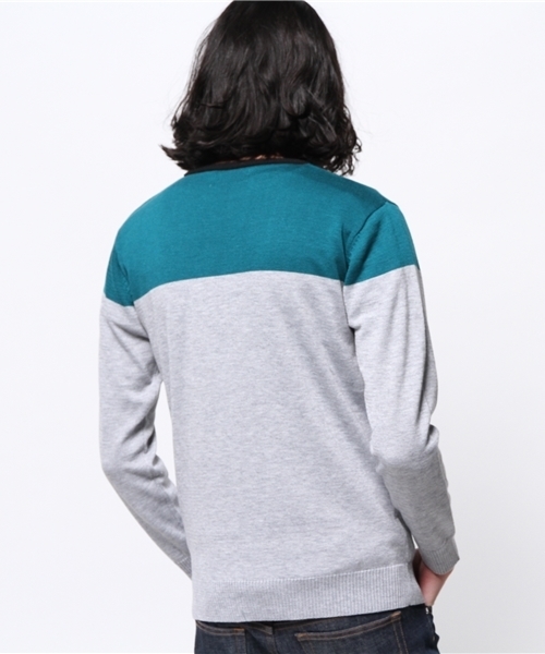 OUTLET（アウトレット）の「【CIAOPANIC TYPY】カラーブロックプルオーバー（ニット/セーター・メンズ・ネイビー/チャコールグレー・MEDIUM/SMALL）」の5枚目の写真