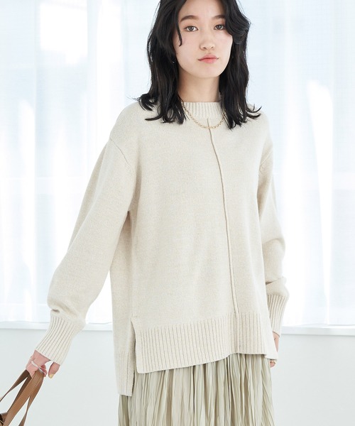 earth music&ecology(アースミュージックアンドエコロジー)の「デニム見えニットプルオーバー*(ニット/セーター・レディース・オフホワイト/ピンク/ダークブルー・FREE)」の2枚目の写真