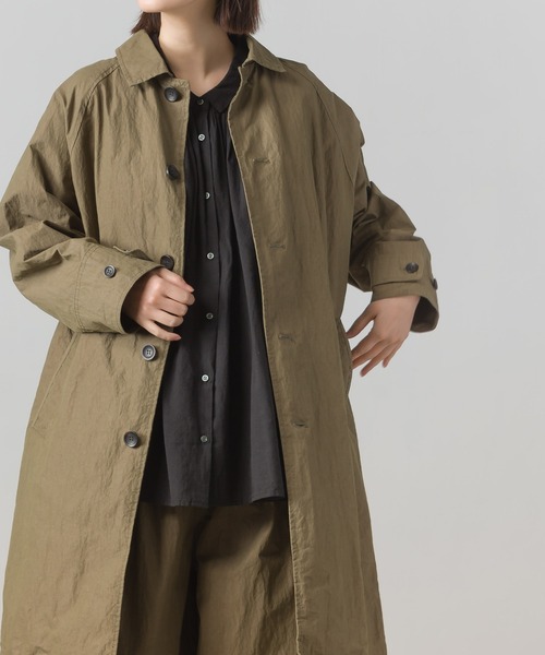 OMNES（オムネス）の「コットンナイロン　ステンカラーコート（ステンカラーコート・レディース・ネイビー/ブラウン・FREE）」の5枚目の写真