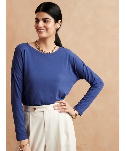 BANANA REPUBLIC FACTORY STORE（バナナリパブリック ファクトリーストア）の「【BANANA REPUBLIC FACTORY STORE】ロングスリーブTシャツ（Tシャツ/カットソー・レディース・ネイビー/ホワイト/ブルー・L/XS/M/S）」の3枚目の写真