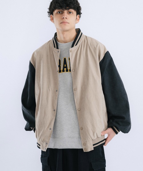 Ressaca（レサーカ）の「オーバーサイズ ピーチスキン スタジャン バーシティジャケット（スタジャン・メンズ・ブラック/ベージュ/ブルー/グリーン・M/L）」の3枚目の写真
