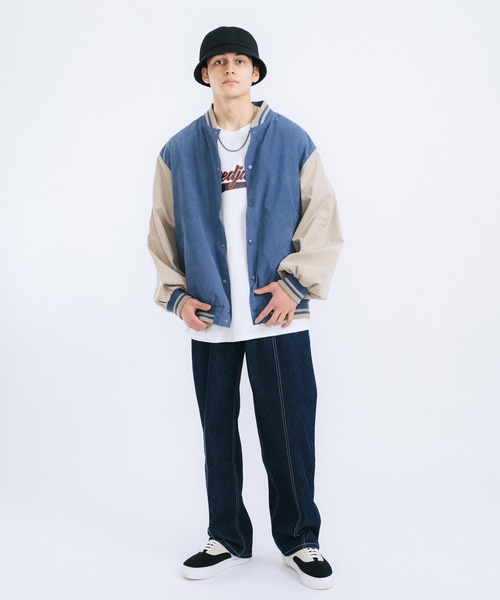 Ressaca（レサーカ）の「オーバーサイズ ピーチスキン スタジャン バーシティジャケット（スタジャン・メンズ・ブラック/ベージュ/ブルー/グリーン・M/L）」の19枚目の写真