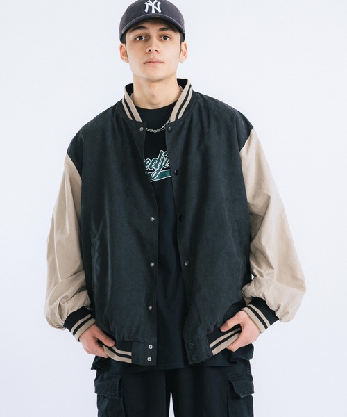 Ressaca（レサーカ）の「オーバーサイズ ピーチスキン スタジャン バーシティジャケット（スタジャン・メンズ・ブラック/ベージュ/ブルー/グリーン・M/L）」の7枚目の写真