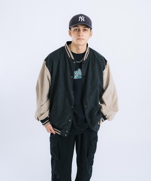 Ressaca（レサーカ）の「オーバーサイズ ピーチスキン スタジャン バーシティジャケット（スタジャン・メンズ・ブラック/ベージュ/ブルー/グリーン・M/L）」の13枚目の写真