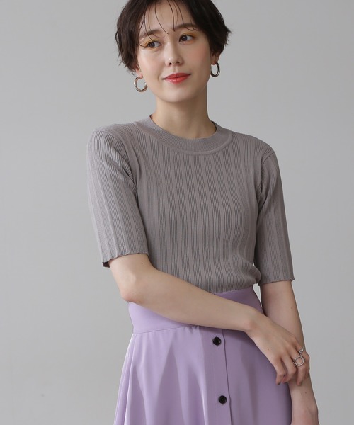 N.（N. Natural Beauty Basic）（エヌエヌナチュラルビューティーベーシック）の「◆コットンレーヨンランダムリブニット（ニット/セーター・レディース・グレイッシュベージュ/クリーム/ブルー/ネイビー/イエロー・MEDIUM）」の3枚目の写真