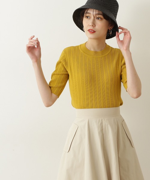 N.（N. Natural Beauty Basic）（エヌエヌナチュラルビューティーベーシック）の「◆コットンレーヨンランダムリブニット（ニット/セーター・レディース・グレイッシュベージュ/クリーム/ブルー/ネイビー/イエロー・MEDIUM）」の5枚目の写真