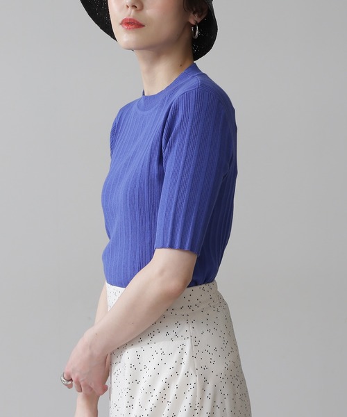 N.（N. Natural Beauty Basic）（エヌエヌナチュラルビューティーベーシック）の「◆コットンレーヨンランダムリブニット（ニット/セーター・レディース・グレイッシュベージュ/クリーム/ブルー/ネイビー/イエロー・MEDIUM）」の10枚目の写真