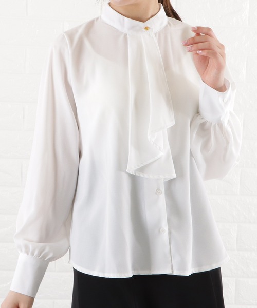 Lace Ladies（レースレディース）の「ボウタイ ボリューム袖 ブラウス 無地（シャツ/ブラウス・レディース・ミント/ホワイト/グレー/ブラック/アイボリー・FREE）」の2枚目の写真