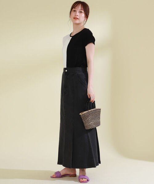 Ray BEAMS（レイビームス）の「Ray BEAMS / センターシーム キリカエ Tシャツ（Tシャツ/カットソー・レディース・ブラック×ホワイト/オレンジ・ONE SIZE）」の4枚目の写真