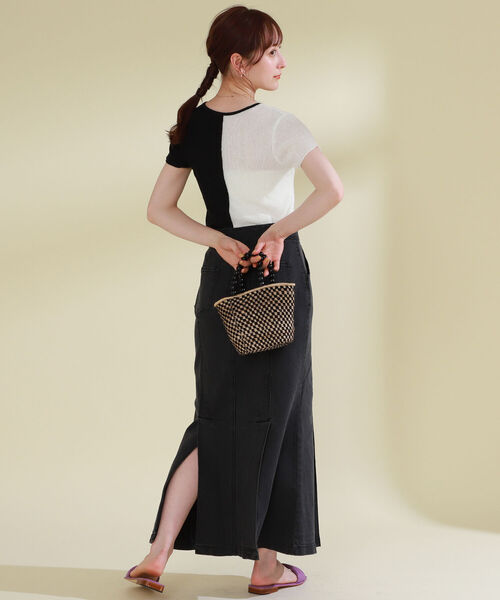 Ray BEAMS（レイビームス）の「Ray BEAMS / センターシーム キリカエ Tシャツ（Tシャツ/カットソー・レディース・ブラック×ホワイト/オレンジ・ONE SIZE）」の5枚目の写真