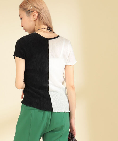 Ray BEAMS（レイビームス）の「Ray BEAMS / センターシーム キリカエ Tシャツ（Tシャツ/カットソー・レディース・ブラック×ホワイト/オレンジ・ONE SIZE）」の7枚目の写真