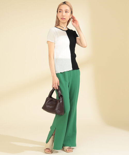 Ray BEAMS（レイビームス）の「Ray BEAMS / センターシーム キリカエ Tシャツ（Tシャツ/カットソー・レディース・ブラック×ホワイト/オレンジ・ONE SIZE）」の8枚目の写真