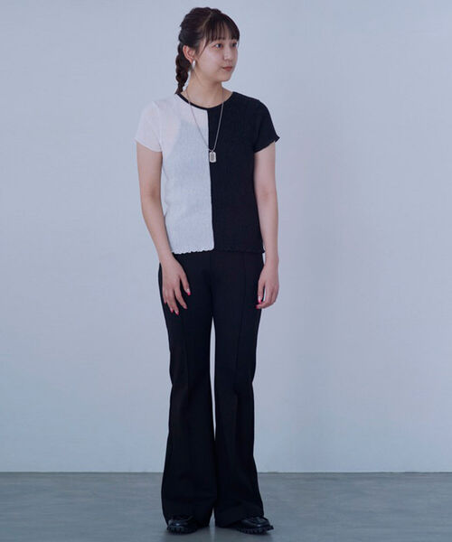 Ray BEAMS（レイビームス）の「Ray BEAMS / センターシーム キリカエ Tシャツ（Tシャツ/カットソー・レディース・ブラック×ホワイト/オレンジ・ONE SIZE）」の10枚目の写真