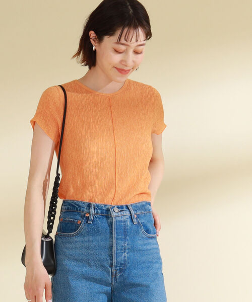 Ray BEAMS（レイビームス）の「Ray BEAMS / センターシーム キリカエ Tシャツ（Tシャツ/カットソー・レディース・ブラック×ホワイト/オレンジ・ONE SIZE）」の12枚目の写真