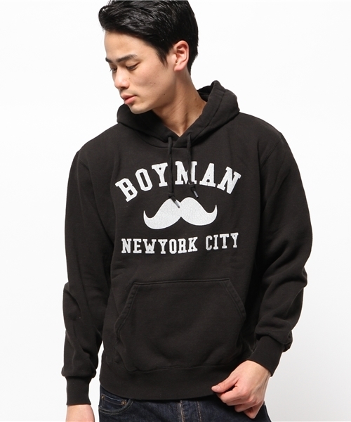 WHO'S WHO gallery(フーズフーギャラリー)の「【期間限定セール】【BOYMAN】クラックカレッジフードパーカー(パーカー・メンズ・ホワイト/ネイビー/グレー/ブラック・MEDIUM/SMALL/LARGE)」の1枚目の写真