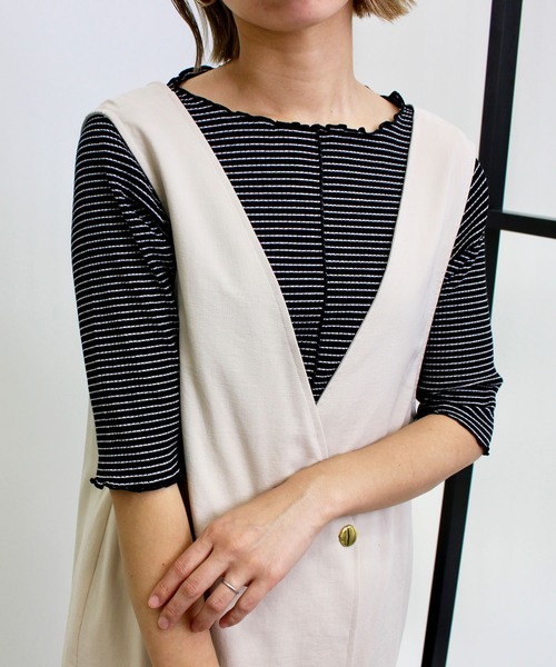 MLI'A（エムリア）の「ボーダーメロウトップス（Tシャツ/カットソー・レディース・ホワイト×ブラック/ホワイト×イエロー/ブラック×ホワイト/ピンク系2/レッド系3・M）」の4枚目の写真