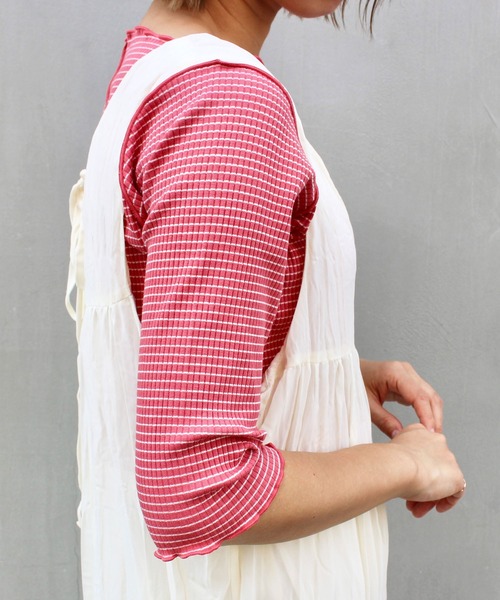 MLI'A（エムリア）の「ボーダーメロウトップス（Tシャツ/カットソー・レディース・ホワイト×ブラック/ホワイト×イエロー/ブラック×ホワイト/ピンク系2/レッド系3・M）」の18枚目の写真