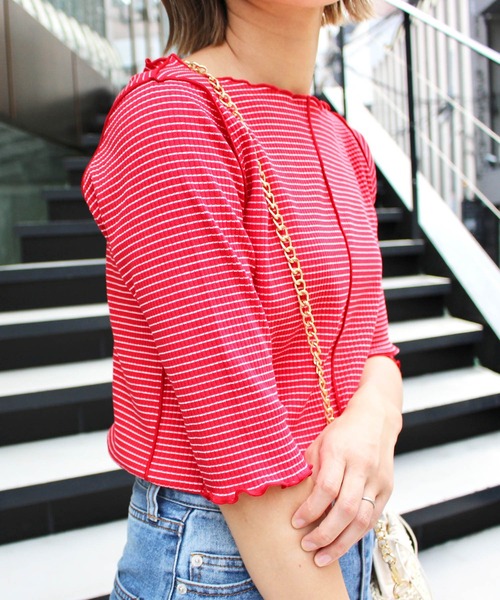 MLI'A（エムリア）の「ボーダーメロウトップス（Tシャツ/カットソー・レディース・ホワイト×ブラック/ホワイト×イエロー/ブラック×ホワイト/ピンク系2/レッド系3・M）」の15枚目の写真