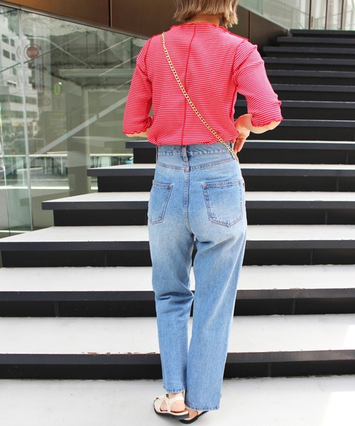 MLI'A（エムリア）の「ボーダーメロウトップス（Tシャツ/カットソー・レディース・ホワイト×ブラック/ホワイト×イエロー/ブラック×ホワイト/ピンク系2/レッド系3・M）」の12枚目の写真