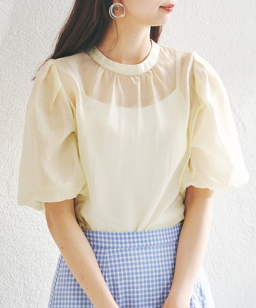 acro（アクロ）の「シアーパフスリーブ/AC1372（シャツ/ブラウス・レディース・ホワイト/ブラック/イエロー・ﾌﾘ-）」の3枚目の写真