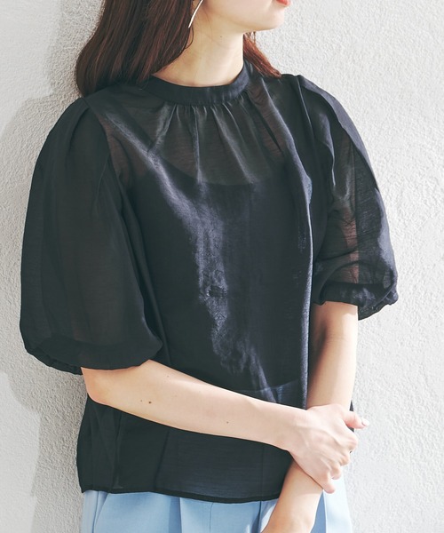 acro（アクロ）の「シアーパフスリーブ/AC1372（シャツ/ブラウス・レディース・ホワイト/ブラック/イエロー・ﾌﾘ-）」の2枚目の写真