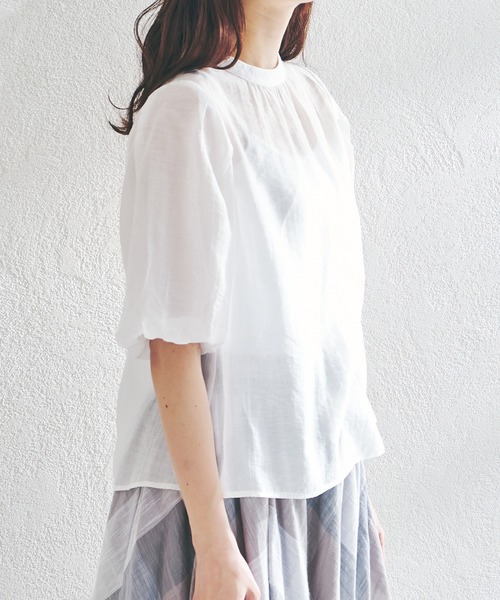 acro（アクロ）の「シアーパフスリーブ/AC1372（シャツ/ブラウス・レディース・ホワイト/ブラック/イエロー・ﾌﾘ-）」の4枚目の写真