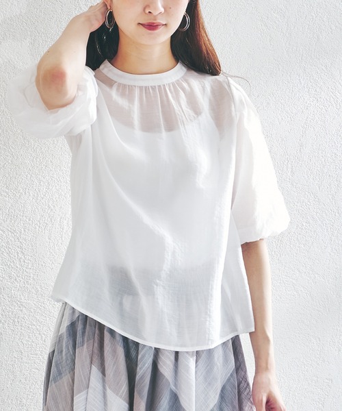 acro（アクロ）の「シアーパフスリーブ/AC1372（シャツ/ブラウス・レディース・ホワイト/ブラック/イエロー・ﾌﾘ-）」の11枚目の写真