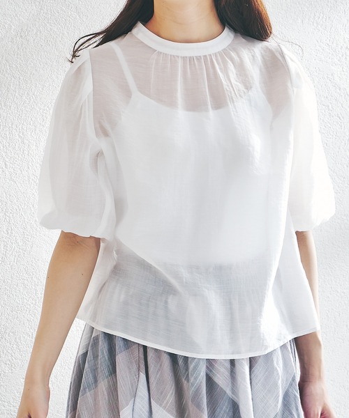 acro（アクロ）の「シアーパフスリーブ/AC1372（シャツ/ブラウス・レディース・ホワイト/ブラック/イエロー・ﾌﾘ-）」の8枚目の写真