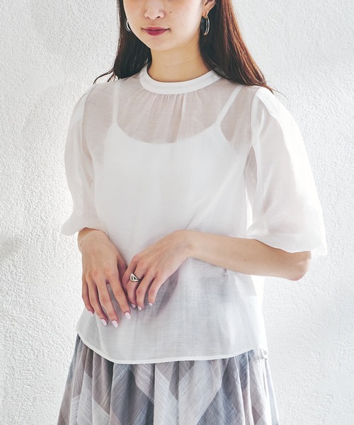 acro（アクロ）の「シアーパフスリーブ/AC1372（シャツ/ブラウス・レディース・ホワイト/ブラック/イエロー・ﾌﾘ-）」の15枚目の写真